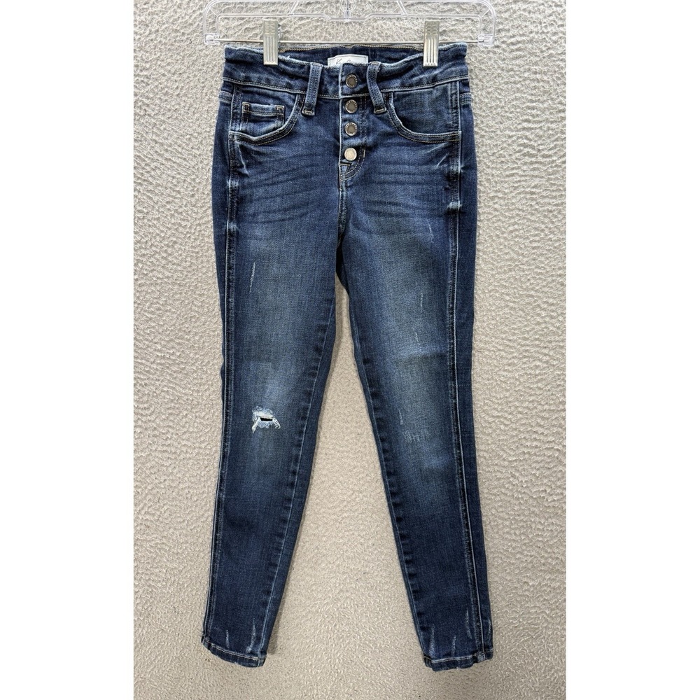 Kancan Jeans Girls 12 Blue Signature‎ Slim Mid Rise Skinny Button Fly Distressed